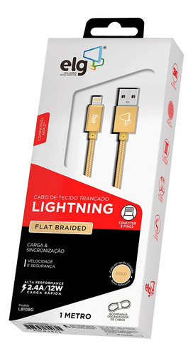 Imagem 4 de 5 de Cabo Lightning Flat 1m Recarga Sincronização L810bg ELG 12w