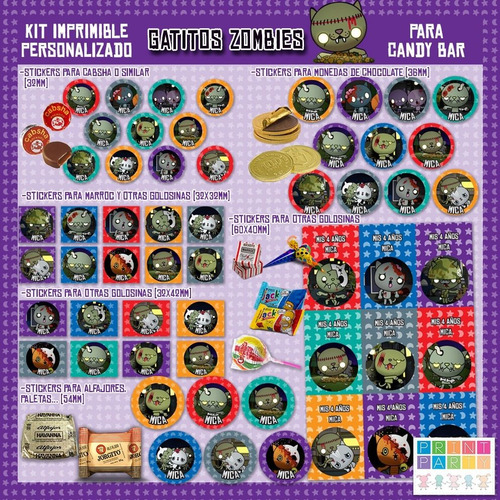 Gatitos Zombies Kit Imprimible Personalizado Con Candy Bar