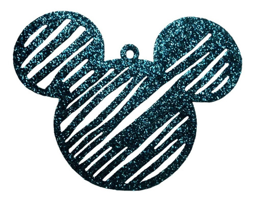 Kit 06 Enfeites Árvore De Natal Azul Glitter Mickey Disney