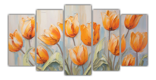 250x125cm Cuadro De Arte Abstracto Con Tulipanes Naranjas - 