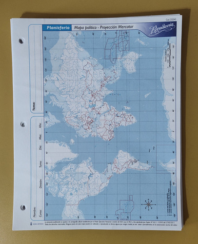 Pack X50 U Mapa Escolar Planisferio Político Rivadavia N°3