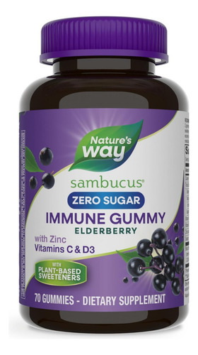 Saúco Sin Azucar Con Vitamina D3 Y C Natures Way 70 Gomitas