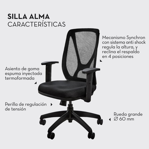 Imagen 5 de 10 de Sillón Ergonómico Alma Respaldo Mesh Homeoffice
