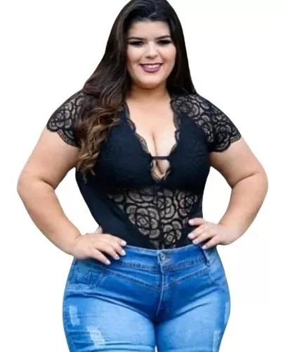 Body Renda Rendado Preto Alça Larga Plus Size