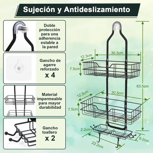 Estante De Ducha Colgante 3 Niveles Acero Inoxidable