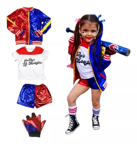 Hereneer Disfraz de Harley Quinn para Adulto, Harley Quinn para Carnaval  Niña Adulto con Camiseta, Chaqueta, Pantalón, Guantes, Pegatinas, Medias de  Rejilla Cosplay Halloween (L) : : Juguetes y juegos