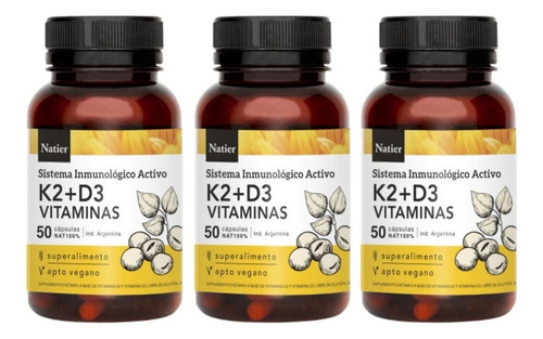 Kit X 3 Vitamina K2 + D3 Natier X 50 Capsulas