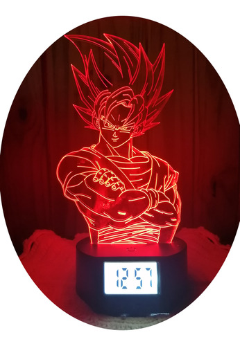 Lámpara 3d Dragon Ball Z Con Reloj Alarma 7 Colores Led Goku