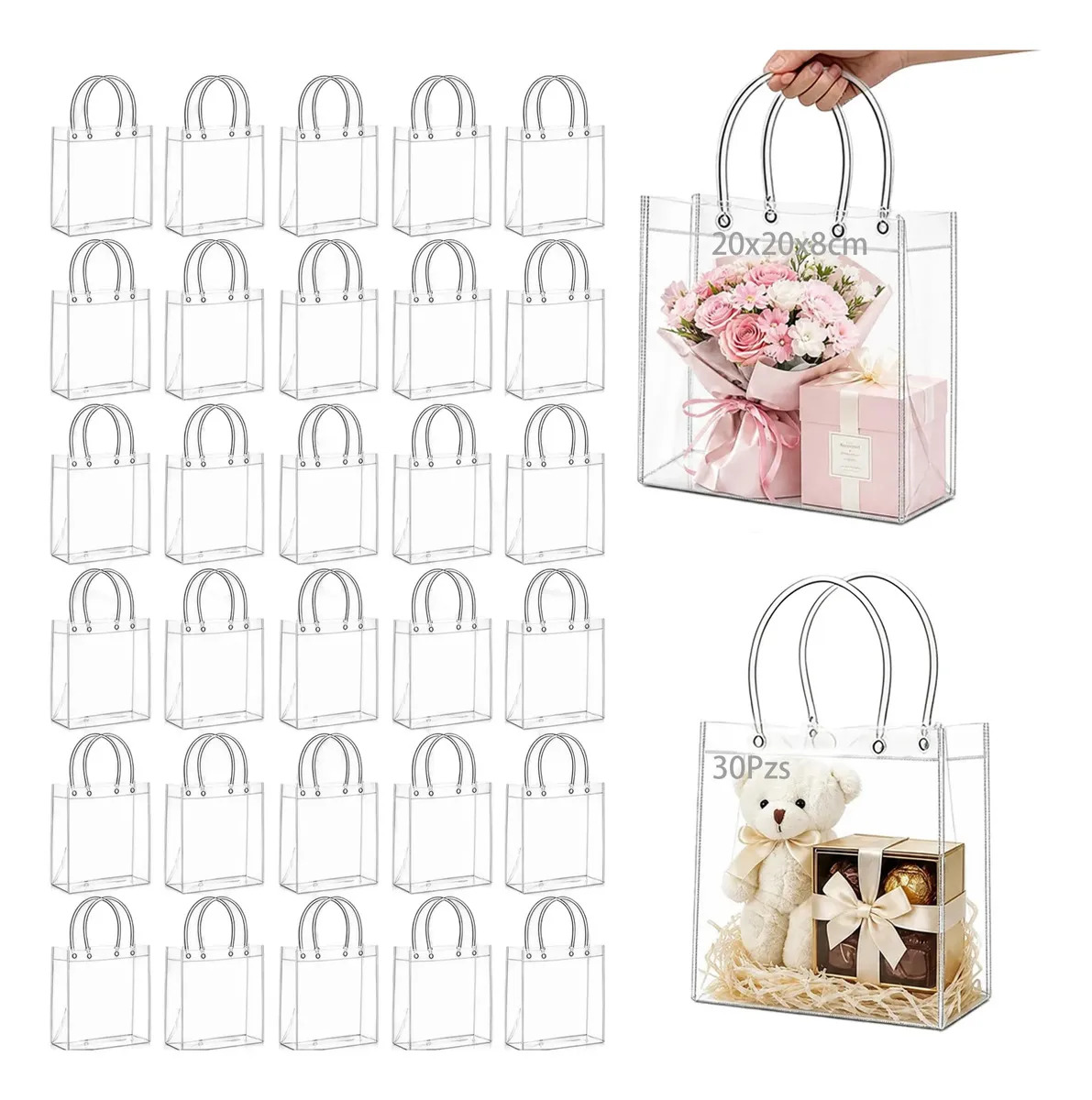 30 Bolsas De Regalo Transparentes, Bolsas Pvc Transparentes Para Dulces, Para Dulces, Tartas CumpleañOs, Recuerdos Y Fiestas Infantiles, Fabricadas En Pvc, 20x20x8cm