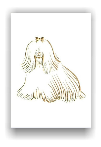 Quadro Entalhado Em Madeira - Cachorro Lhasa Apso Fêmea