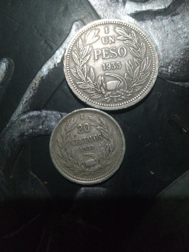 Moneda De Plata Chile, Un Peso,1933, Me As Cv Odicodiciada 