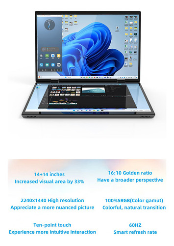 Cuaderno Portátil Flip Touch 2 En 1 Con Doble Pantalla De 14