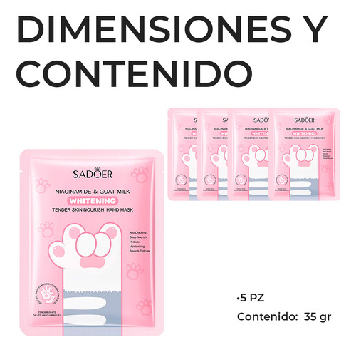 Set De 5 Mascarillas Para Manos Sadoer Con Niacinamida Y Leche De Cabra Hidratación Profunda Antiarrugas Suavidad Y Blanqueamiento Para Piel Seca Y Maltratada