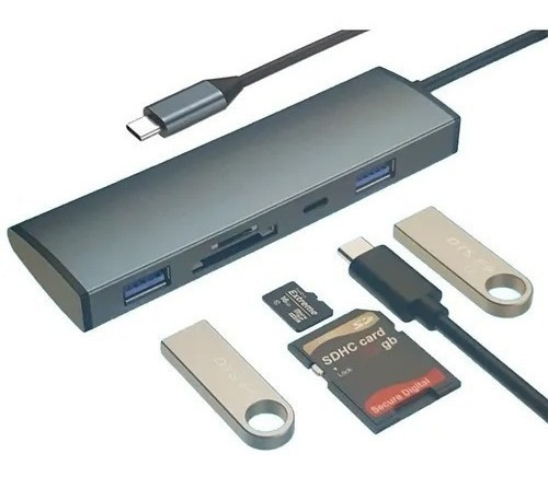 Hub Tipo C, 2 Usb 3.0,pto Sd-micro Sd,pto Multicompatible 