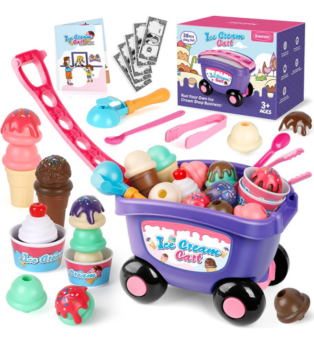 Kasfalci Juguete De Carrito De Helados, Juego De Heladeria P