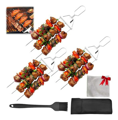 Brochetas De Parrilla 3 Vías - Acero Inoxidable Con Bolsa Ox