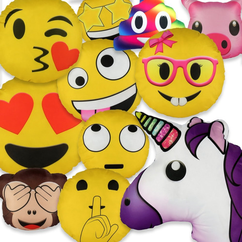 Almofada Emoji 34cm Kit 30 Peças Atacado C/ Enchimento Cor Variadas Desenho Do Tecido Variados