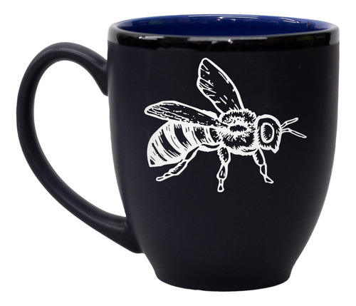 Taza De Café Honey Bee Azul Sobre Negro