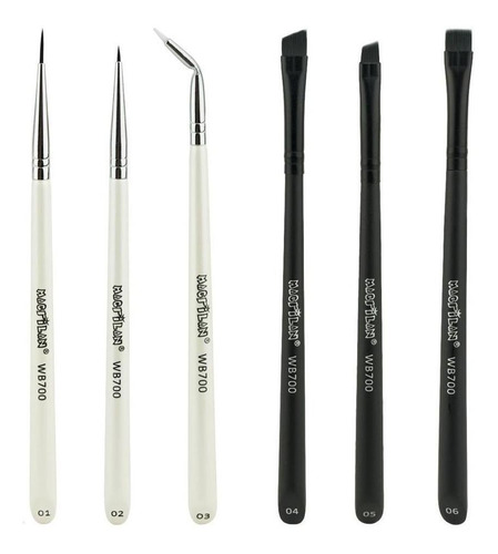 Kit de 6 pincéis para maquiagem Macrilan WB700 preto-fosco/branco-perolado