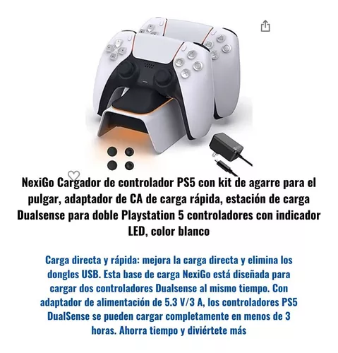 NexiGo Cargador de controlador PS5 con kit de agarre para el pulgar,  adaptador de CA de carga rápida, estación de carga Dualsense para  controladores