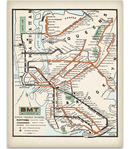 1925 New York City Mta Metro Lines Art Print - Impresion De