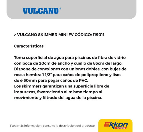 Imagen 2 de 7 de Skimmer Mini Vulcano 20 Cm P/hormigón Buje 1 1/2 PLG