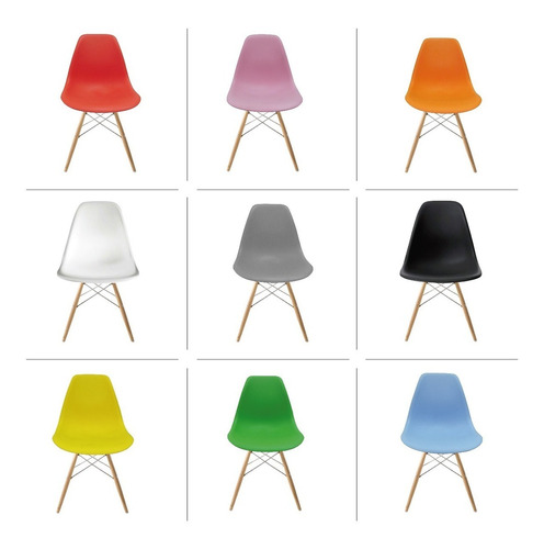 Juego De 4 Sillas Eames Con Patas De Madera Varios Colores