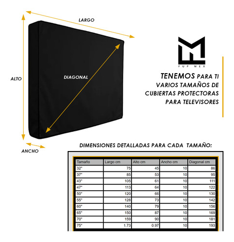 Funda Impermeable Negra Para Tv 75 Calidad Plus
