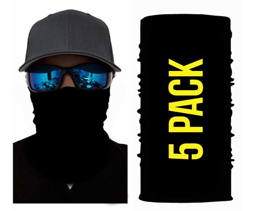 5 Pack Bandana Tubular Negras Protección Rostro Viento Sol