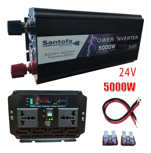Inversor De Corriente 24v A 220v 5000w 1 Usb 2 Sockets Lcd