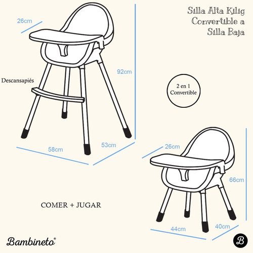 Silla Alta Bebé Periquera Convertible 2 En 1 Bambineto Marino