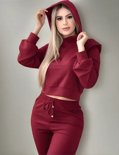Conjunto Moletom Moletinho Blusa Cropped Moda Conforto