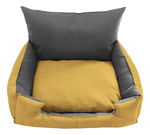 Sofa Cama Para Mascota Con Almohada Color Mostaza Diseño Mostaza Con Gris