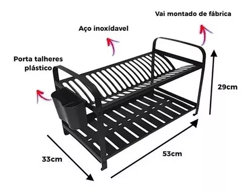 Escorredor Inox 20 Pratos Com Porta Talheres Mak Inox - Vou Comprar