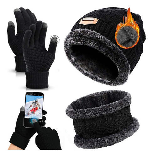 3 Piezas Gorros De Invierno Niños Con Bufanda Y Guantes