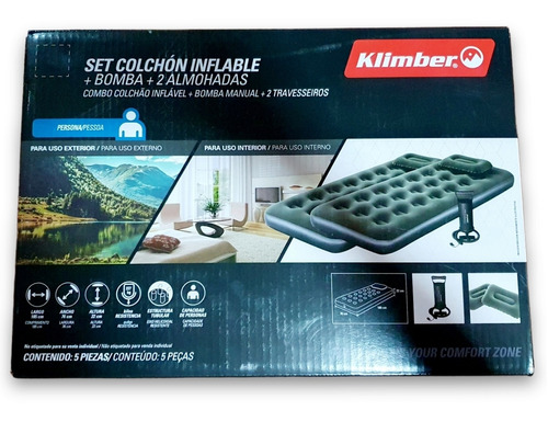 Set Colchón Inflafle X2 + 2 Almohadas + Bomba Klimber