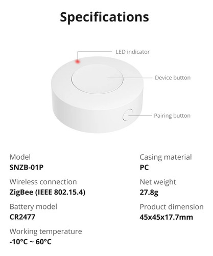 Pulsador Inalámbrico Sonoff Snzb-01p Zigbee - Incl Pila