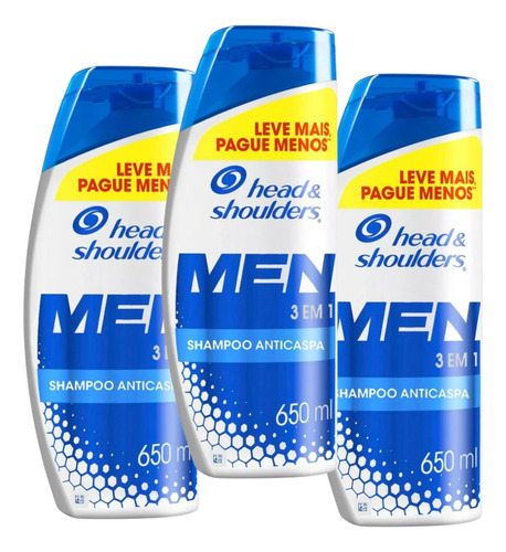 Shampoo Men 3 Em 1 Anticaspa 650 Ml Head & Shoulders Kit C/3