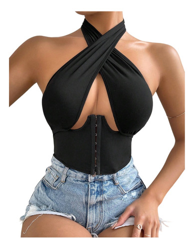 Top Blusa Sexy Corset Corchete Cruzada Espalda Abierta