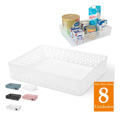 Kit 8 Cestinhas Organizadoras Grande Caixas Multiuso Armário Cor Transparente