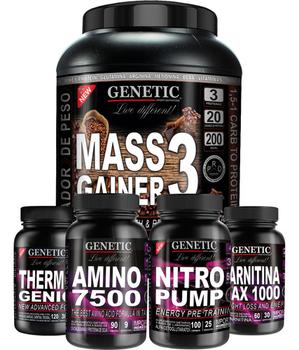 Aumento Muscular Magro Gainer 9 Aminoacidos Quemador Genetic