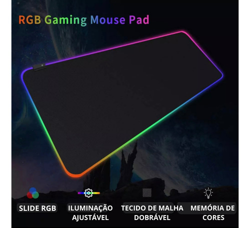 Mousepad Gamer Led Grande 90 X 40 Iluminado Rgb Efeitos