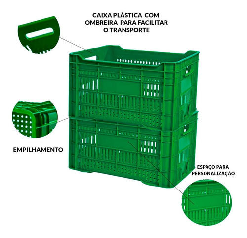 Imagem 4 de 8 de 3 Caixas Agrícola Hortifrúti Empilhável Organizadora Feira