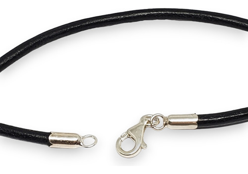 Pulsera Cuero Negro Terminal Plata 925