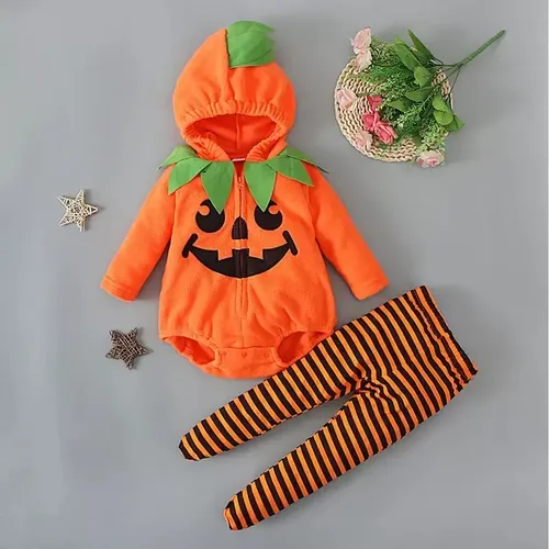 Disfraz De Calabaza Para Bebé Recién Nacido (0-24 Meses) – Mono Y Gorro De Poliéster Suave Y Cálido – Ideal Para Halloween, Fiestas Y Fotos