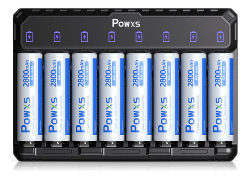 Powxs Bateras Aa Recargables De 2800 Mah Con Cargador, Carga