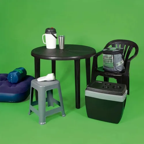 Mesa Plástico Pvc Jardín Redonda Mor Negra Patas Desmontable
