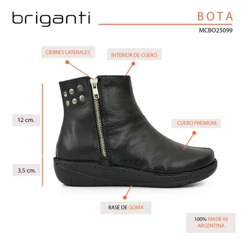 Bota Mujer Cuero Botineta Briganti Zapato Tachas Casual Dama