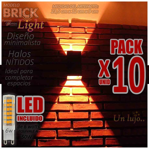 Aplique Interior Bidireccional Luz C/lampara Led 6w Pack X10