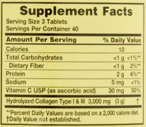 Collagen 1,000 Mg + Vit C 120 Tabletes Spring Valley